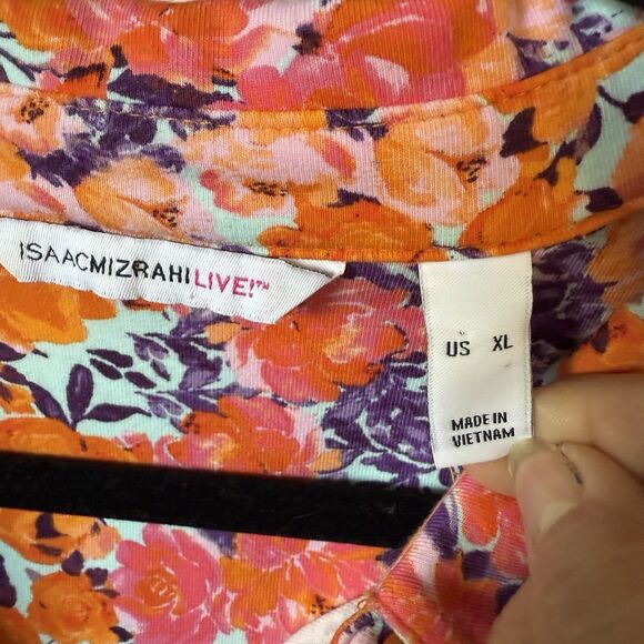 Isaac Mizrahi Live XL Floral Button Front Blouse Long Sleeve Cotton Spandex Top - Picture 3 of 8